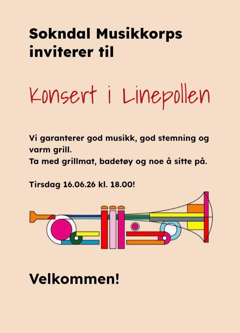 Plakat for konsert i Linepollen med Sokndal Musikkorps