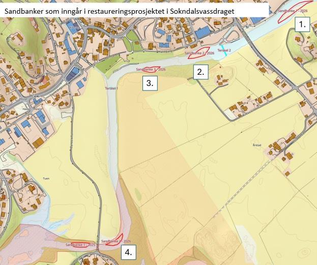 Kart over sandbanker i Soknda - Klikk for stort bilde